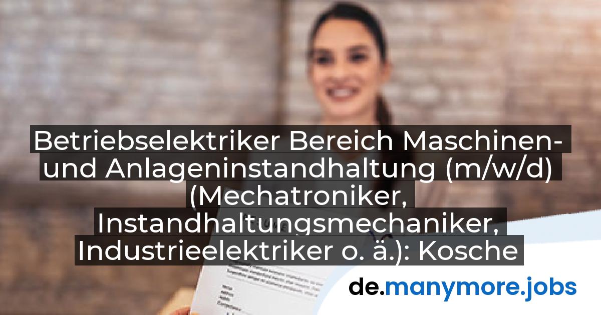 Betriebselektriker Bereich Maschinen- und Anlageninstandhaltung (m/w/d) (Mechatroniker, Instandhaltungsmechaniker, Industrieelektriker o. ä.): Kosche Holzwerkstoffe GmbH & Co. KG | manymore.jobs
