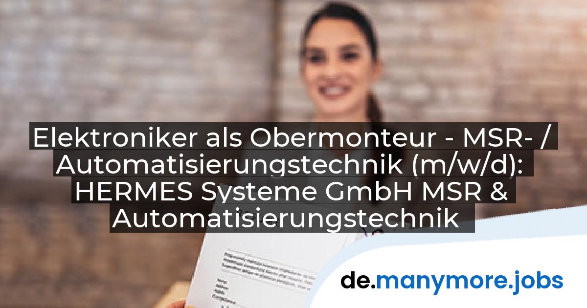 Elektroniker als Obermonteur - MSR- / Automatisierungstechnik (m/w/d): HERMES Systeme GmbH MSR & Automatisierungstechnik | manymore.jobs