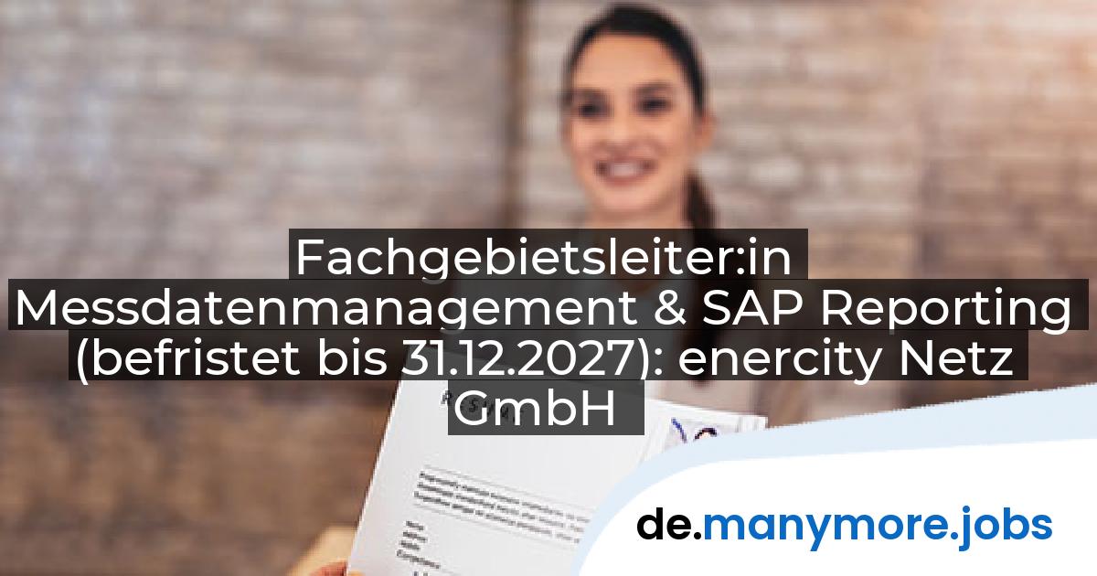 Fachgebietsleiter:in Messdatenmanagement & SAP Reporting (befristet bis 31.12.2027): enercity Netz GmbH | manymore.jobs