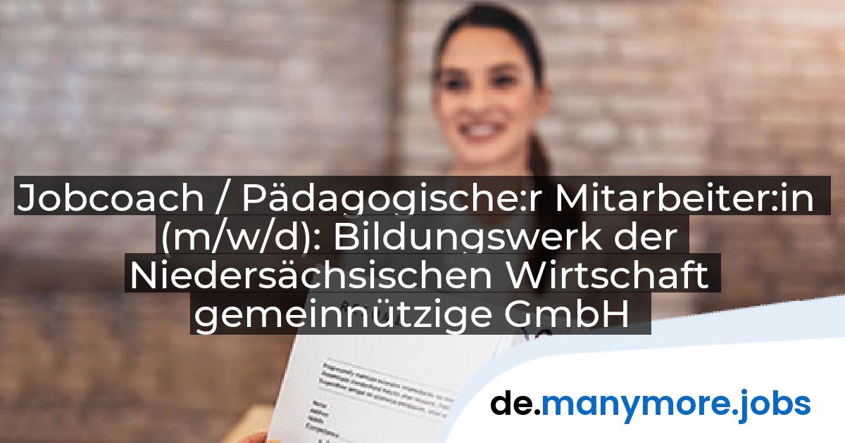 Jobcoach / Pädagogische:r Mitarbeiter:in (m/w/d): Bildungswerk der Niedersächsischen Wirtschaft gemeinnützige GmbH | manymore.jobs