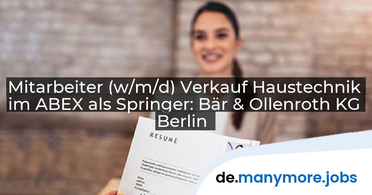Mitarbeiter (w/m/d) Verkauf Haustechnik im ABEX als Springer: Bär & Ollenroth KG Berlin | manymore.jobs