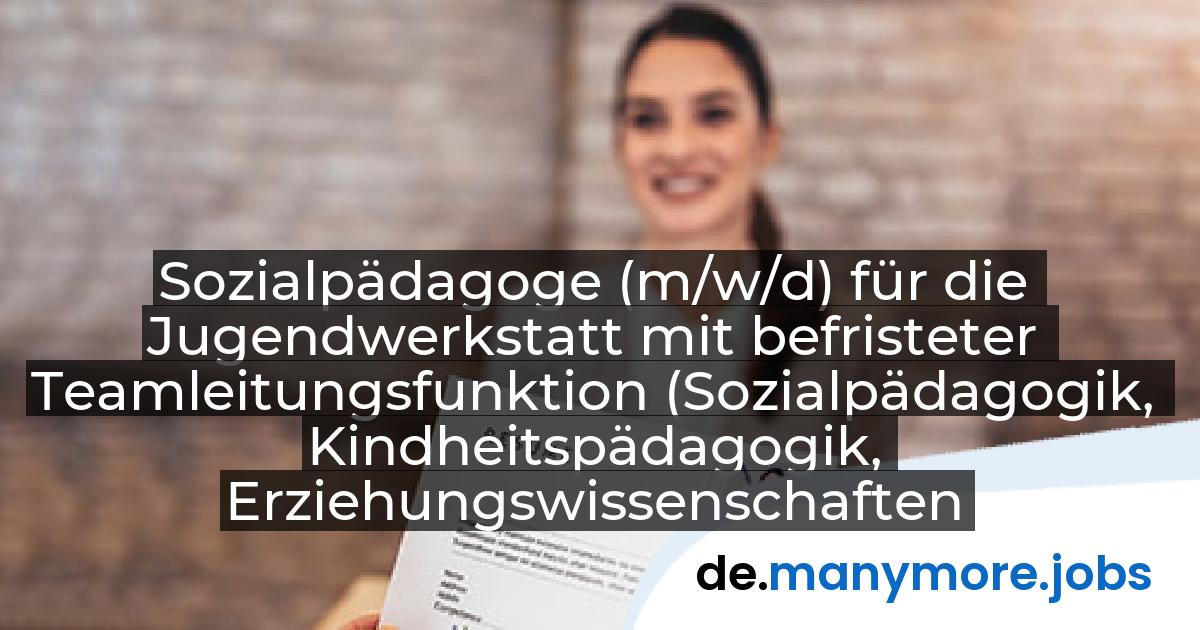 Sozialpädagoge (m/w/d) für die Jugendwerkstatt mit befristeter Teamleitungsfunktion (Sozialpädagogik, Kindheitspädagogik, Erziehungswissenschaften): Landkreis Osterholz | manymore.jobs