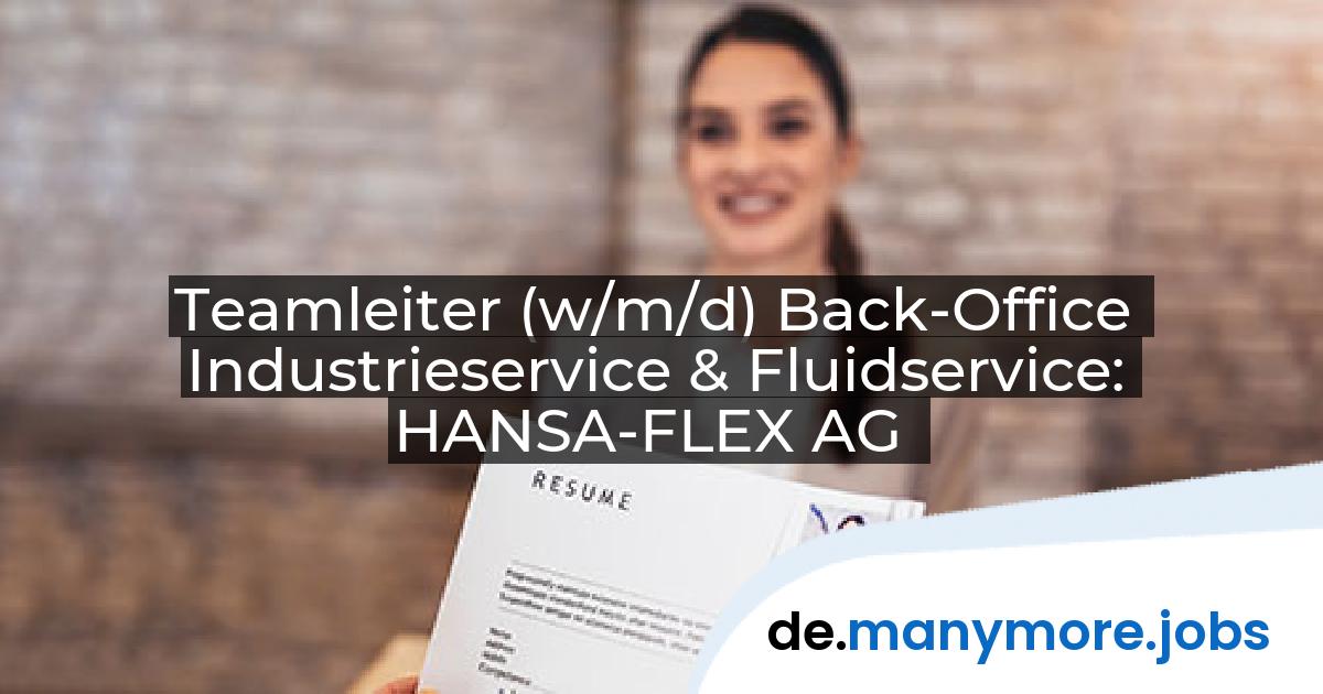 Teamleiter (w/m/d) Back-Office Industrieservice & Fluidservice: HANSA-FLEX AG | manymore.jobs