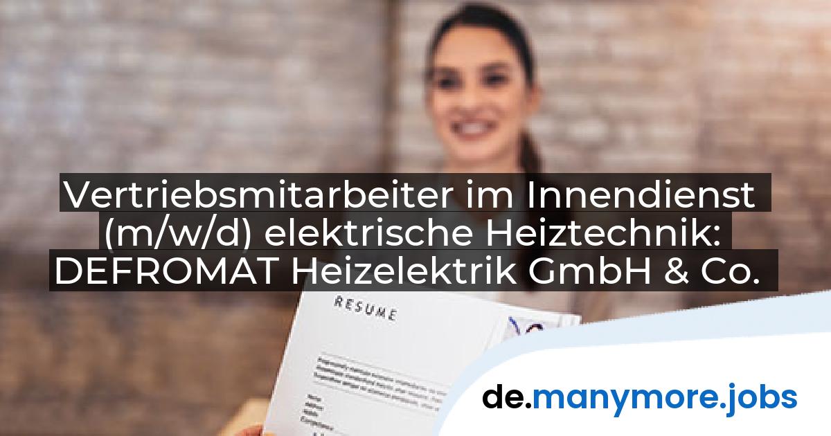 Vertriebsmitarbeiter im Innendienst (m/w/d) elektrische Heiztechnik: DEFROMAT Heizelektrik GmbH & Co. | manymore.jobs